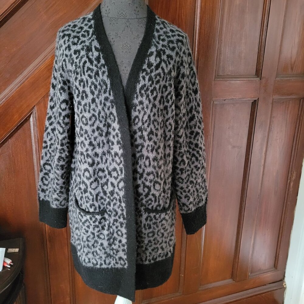 Lucky Brand Womens Leopard Print Cardigan Sweater Size M